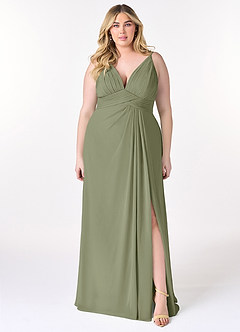 Azazie Maren Allure Bridesmaid Dresses Pistachio A-Line V-Neck Lace Chiffon Dress image6