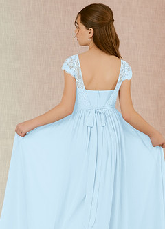Azazie Silvermist Junior Sky Blue A-Line Pleated Chiffon Dress image7