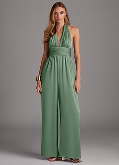 Azazie Oli Bridesmaid Dresses Matcha Pleated Stretch Satin Jumpsuit image3