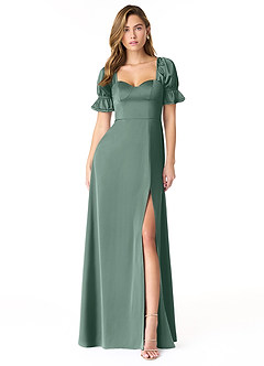 Azazie Harlie Final Sale Eucalyptus A-Line Sweetheart Neckline Stretch Satin Dress image1