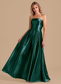 Azazie Lucienne Brudtärnklänningar Klä av A-Linje i Metallisk satin Plisserad Tallgrön image1