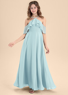 Azazie Tessabelle Junior Vestido de Vidrio Marino de Gasa de Corte En A con Vestidos sin tirantes image6