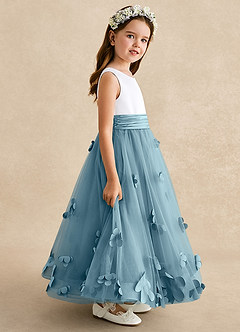 Azazie Vi vestidos de niña de las flores Vestido de Azul Malhumorado de Tul de Corte En A con Sin mangas image7