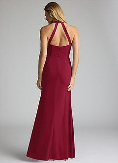 Azazie Galicia Brautjungfernkleider Meerjungfrau-Linie Halter Gefaltet Stretch-Chiffon Kleid Burgunderrot image4