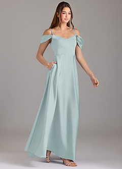 Azazie Marley Bridesmaid Dresses Mist A-Line Off the Shoulder Stretch Satin Convertible Dress image4