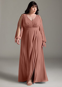Azazie Matilda Bridesmaid Dresses Cedar Rose A-Line Long Sleeve Chiffon Dress image14
