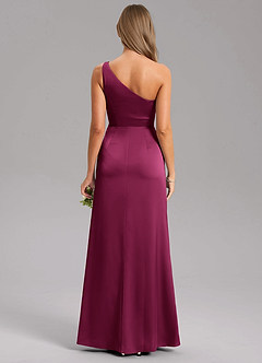 Azazie Phaedra Bridesmaid Dresses Red Plum A-Line One Shoulder Stretch Satin Dress image2