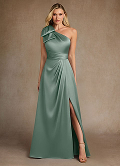 Azazie Easton 신부의 어머니 드레스 A라인 한쪽 어깨 스트레치 새틴 플로어 길이 드레스 image1