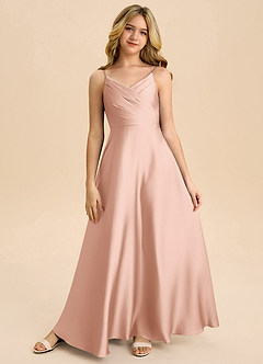 Azazie Bug Junior Robe Trapèze en Satin extensible Plissée Or Rose image5