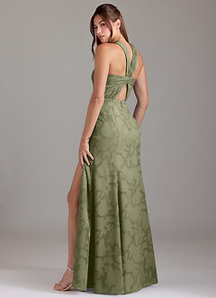 Azazie Rue Bridesmaid Dresses Pistachio A-Line Pleated Floral Burnout Dress image2