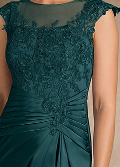 Azazie Santa Barbara Mère de la mariée Robes Robe Fourreau en Satin extensible Plissée Vert Pin image9