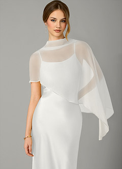 Azazie Jaleesa Brautjungfernkleider A-Linie Hoher Kragen Stretch-Satin Kleid Weiß image2