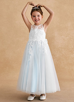 Azazie Bitsy Abiti da Ragazza di Fiori Abito A-Line in Tulle Pizzo Avorio Azzurro image2
