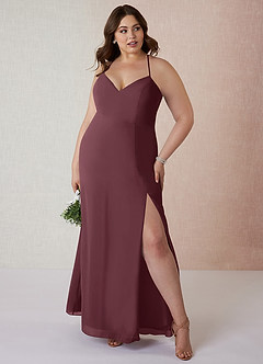 Azazie Manila Bridesmaid Dresses Sangria Sheath V-Neck Chiffon Dress image7