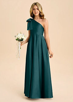 Azazie Penguin Junior Abito A-Line in Raso Elasticizzato Fiocco Pino image5