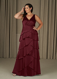 Azazie Viola Mother of the Bride Dresses Cabernet A-Line Pleated Stretch Satin Dress image6