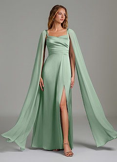 Azazie Niveah Robes de demoiselle d'honneur Robe Trapèze Convertible en Satin extensible Sans bretelles Agave image5