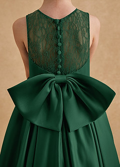 Azazie Sammy vestidos de niña de las flores Vestido de Verde Oscuro de Satin Mate de Corte En A con Encaje image6