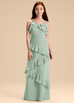 Azazie Evara Junior Agave A-Line Chiffon Dress image3
