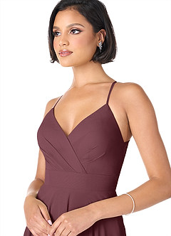 Azazie Avelina Bridesmaid Dresses Sangria A-Line V-Neck Pleated Chiffon Dress image4