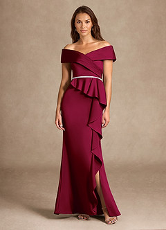Azazie Dareia Mother of the Bride Dresses Burgundy Mermaid Off the Shoulder Stretch Satin Dress image1