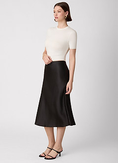 front Anjani 100% Washable Silk Midi Skirt