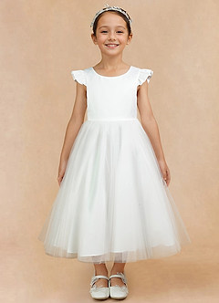 Azazie Hemi Flower Girl Dresses Ivory A-Line Bow Tulle Dress image10