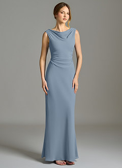 Azazie Kieryn Bridesmaid Dresses Dusty Blue Mermaid Pleated Chiffon Dress image5
