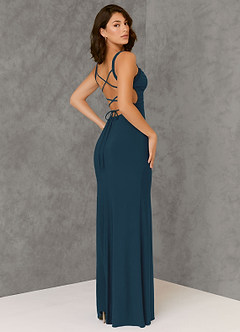 Azazie Nikki Vestidos de damas de honor Vestido de Neptuno de Punto de lujo de Corte Recto con Corsé image4