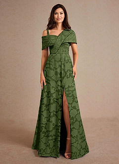 Azazie Milton Abiti per la Madre della Sposa Abito A-Line in Burnout Floreale Plissettato Oliva image6