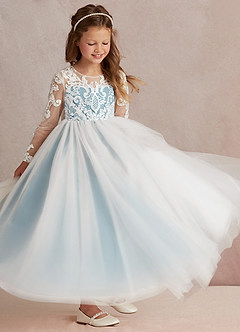 Azazie Elodie vestidos de niña de las flores Vestido de Marfil Azul Malhumorado de Encaje de Princesa image2