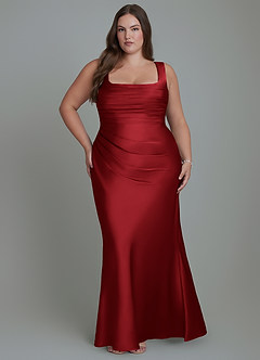 Azazie Agustina Bridesmaid Dresses Scarlet Mermaid Corset Stretch Satin Dress image7