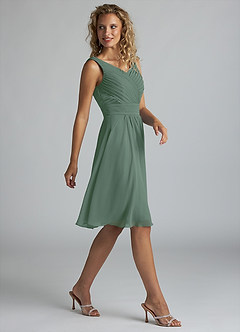 Azazie Grace Bridesmaid Dresses Eucalyptus A-Line Pleated Chiffon Dress image4