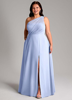 Azazie Phaedra Bridesmaid Dresses Ice A-Line One Shoulder Chiffon Dress image10