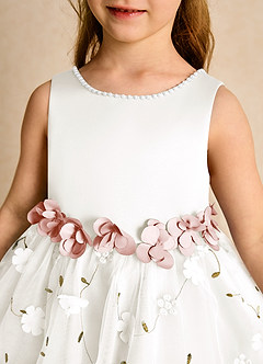 Azazie Starri Flower Girl Dresses Ivory Blushing Pink Ball-Gown Beaded Matte Satin Dress image8