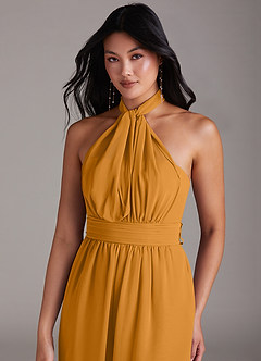 Azazie Lamara Bridesmaid Dresses Butterscotch Off the Shoulder Chiffon Convertible Jumpsuit image2