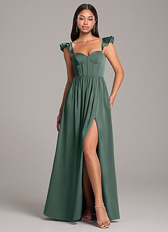 Azazie Denisse Bridesmaid Dresses Sea Moss A-Line Ruched Stretch Satin Dress image5
