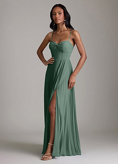 Azazie Akiko Abiti da Damigella Abito A-Line in Chiffon Scollo a Cuore Muschio Marino image4