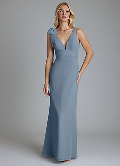 Azazie Taro Bridesmaid Dresses Dusty Blue Sheath Bow Chiffon Dress image6