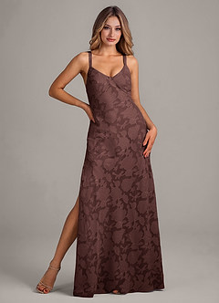 Azazie Aliza Final Sale Espresso A-Line Floral Burnout Dress image1