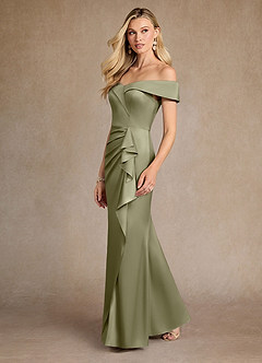Azazie Laredo Mother of the Bride Dresses Pistachio Mermaid Off the Shoulder Stretch Satin Dress image5