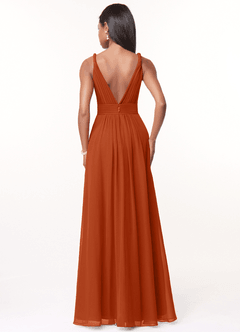 Azazie Maren Brautjungfernkleider A-Linie Plissee Chiffon Kleid Gebranntes Orange image2