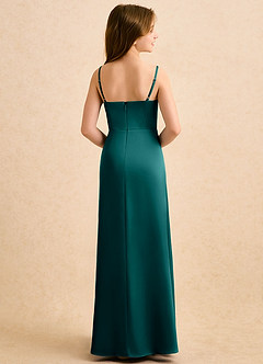 Azazie Shira Girls Formal Robe Demoiselle D'honneur Fillette Robe Trapèze en Satin extensible Plissée Paon image2