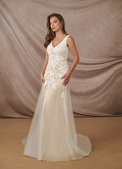 Azazie Bess Wedding Dresses Diamond White Champagne Sheath Sequins Tulle Dress image3