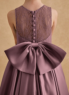Azazie Sammy Robe Demoiselle D'honneur Fillette Robe Trapèze en Mat Satiné Dentelle Mauve Vintage image6