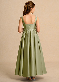 Azazie Mochi Girls Formal Flower Girl Dresses Moss Green Ball-Gown Pleated Matte Satin Dress image2