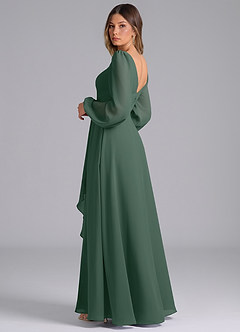 Azazie Omari Bridesmaid Dresses Sea Moss A-Line Long Sleeve Chiffon Dress image2