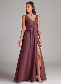 Azazie Tanicia Brautjungfernkleider A-Linie Plissee Chiffon Kleid Sangria image3