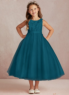 Azazie Calla Flower Girl Dresses Ink Blue Ball-Gown Lace Tulle Dress image2