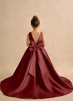 Azazie Ophelia Flower Girl Dresses Burgundy Ball-Gown Bow Mikado Dress image4